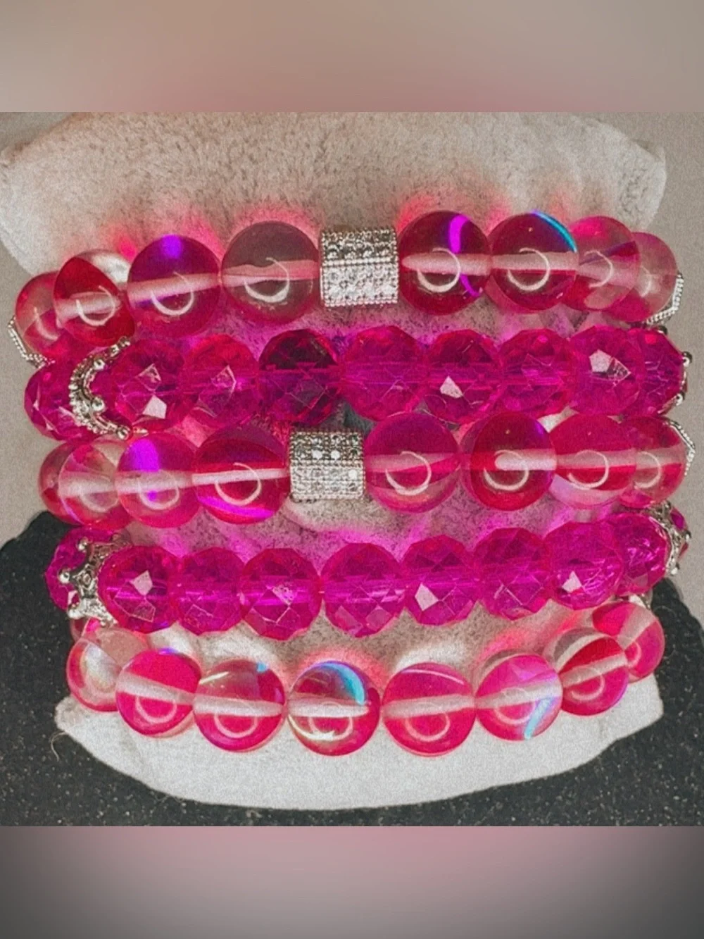 Pink Inspirational Charm Bracelets Stacked